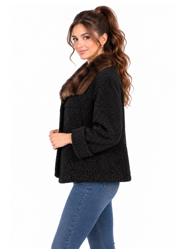 Women’s Black Persian Lamb Fur Jacket with Sable Cuffs