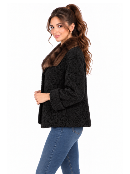 Women’s Black Persian Lamb Fur Jacket with Sable Cuffs