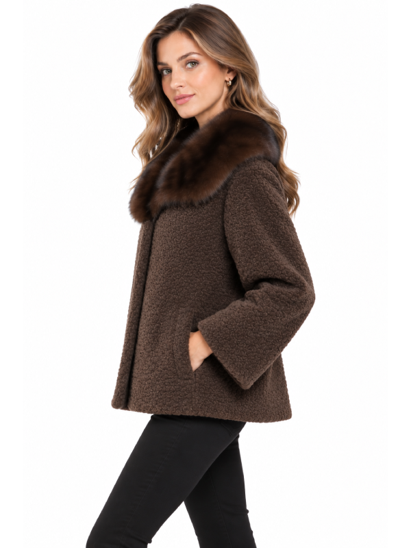 Women’s Brown Persian Lamb Fur Jacket with Mink Collar