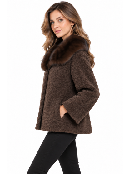 Women’s Brown Persian Lamb Fur Jacket with Mink Collar