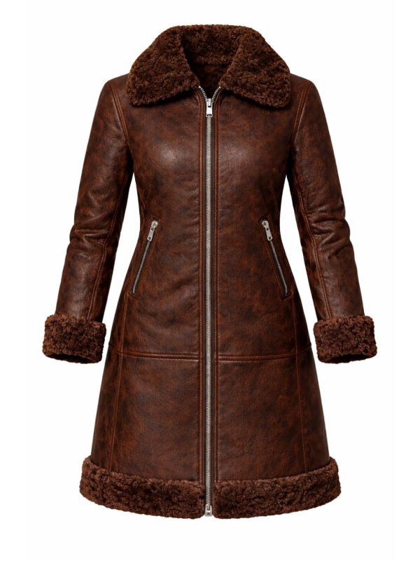 Women’s Brown Sheepskin Leather Trench Coat