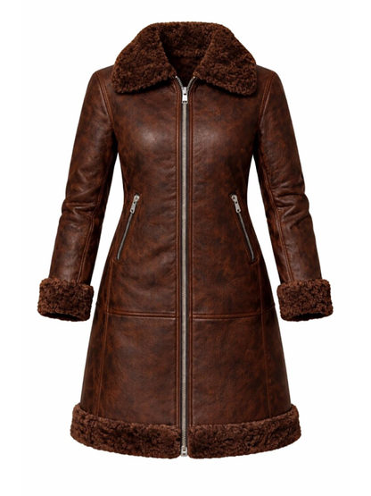 Women’s Brown Sheepskin Leather Trench Coat
