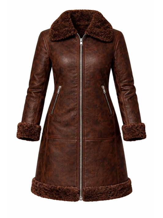 Women’s Brown Sheepskin Leather Trench Coat