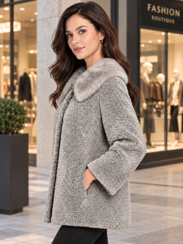 Women’s Grey Persian Lamb Fur Winter Coat