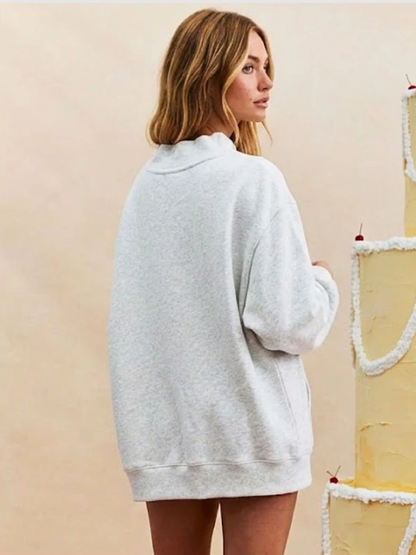 Womens 2026 PARKE Graphic Mockneck Grey Sweatshirt