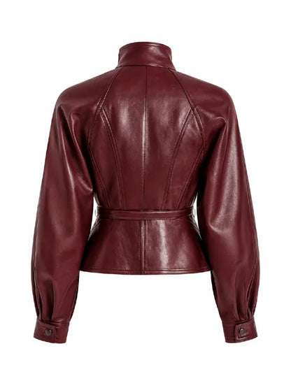 Womens Cropped Leather Pilot Jacket