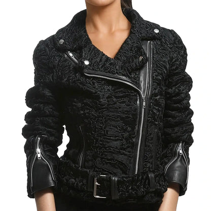 Black textured jacket with zippers on a white background