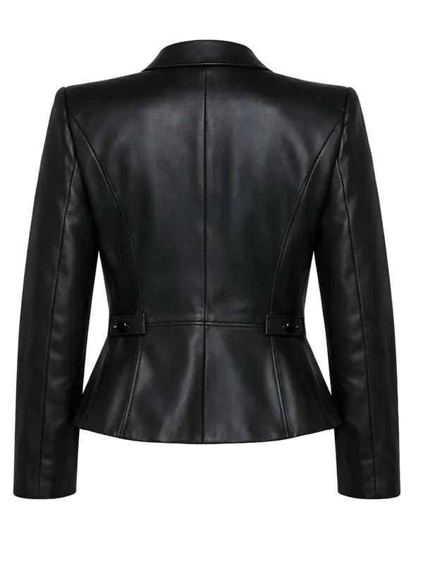 Womens Tailored Fit Black Genuine Leather Blazer