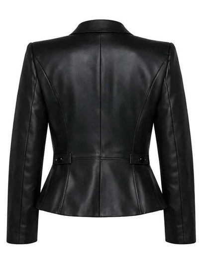 Womens Tailored Fit Black Genuine Leather Blazer