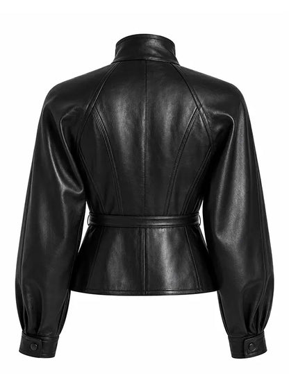 Womens black Leather Pilot Jacket