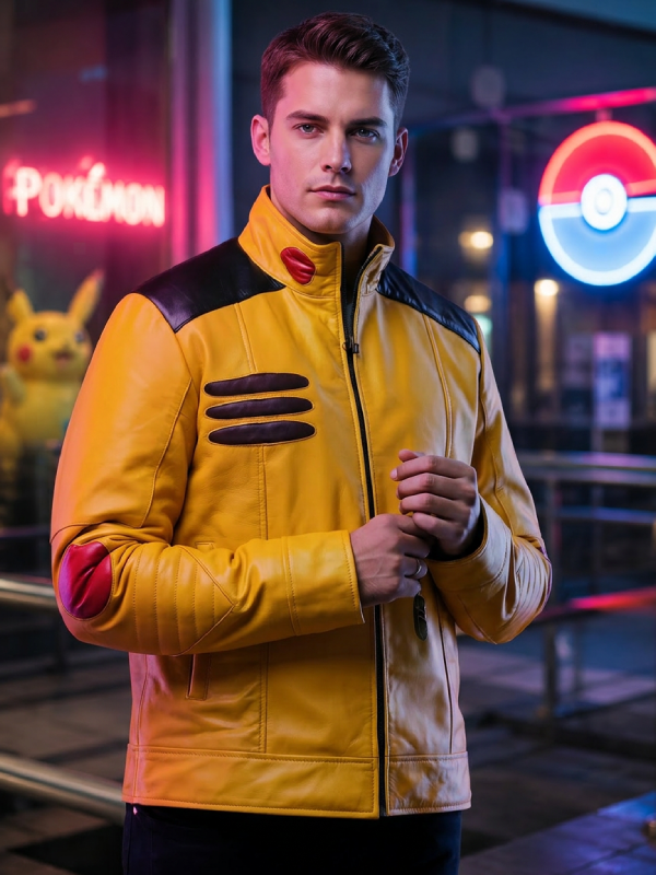 Yellow Leather Bomber Jacket Pikachu Inspired Cosplay Wear