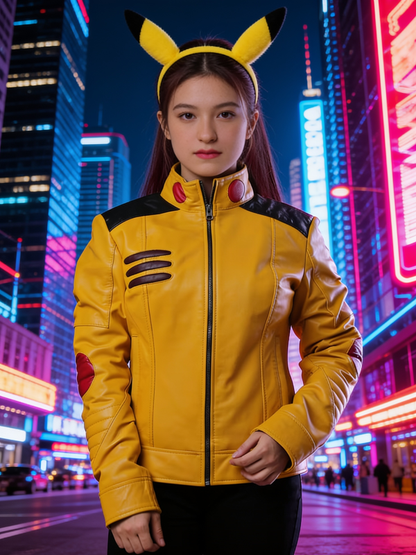 Yellow Pikachu Inspired Genuine Leather Jacket
