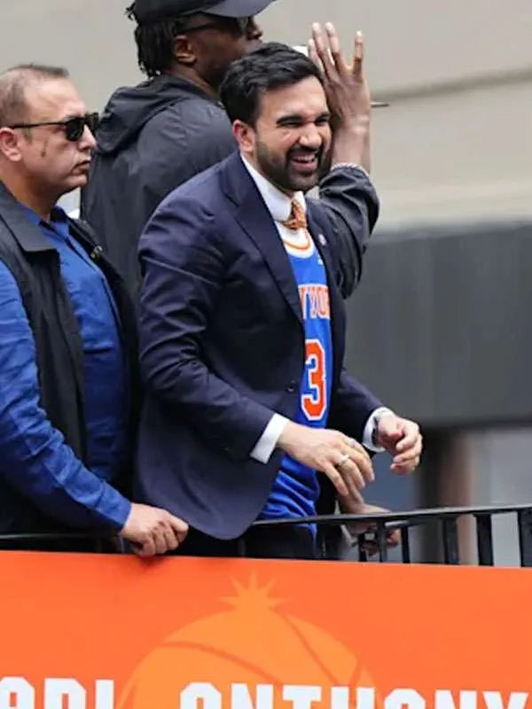 Zohran Mamdani NY Knicks Parade 2026 Blue Blazer