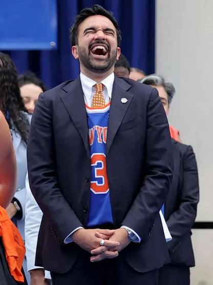 Zohran Mamdani NY Knicks Victory Parade Blue Blazer