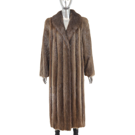 Women's Dark Brown Winter Beaver Fur Coat - Luxurious Outerwear