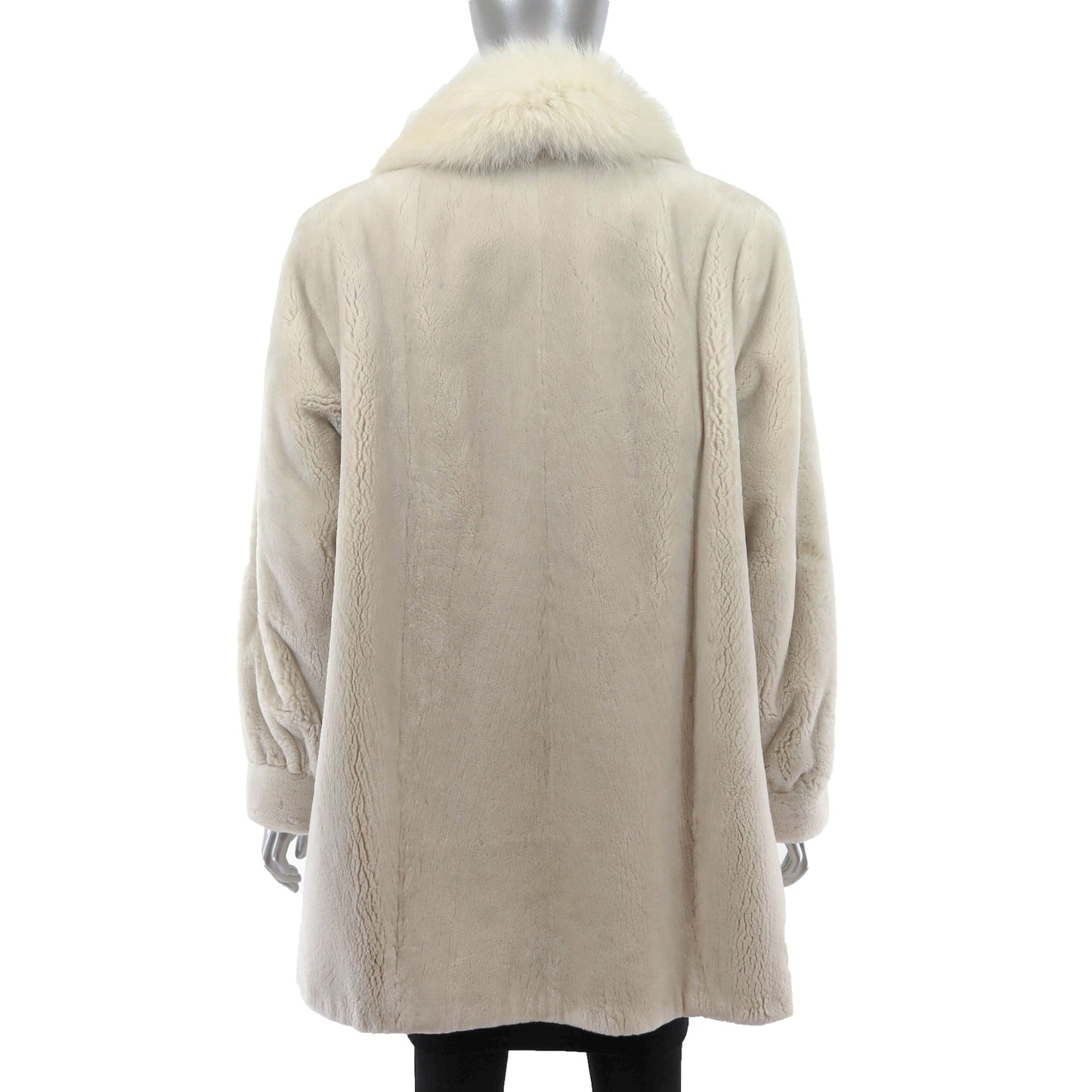 Sheared Beaver Fur Coat - Women's White Fur Coat with Fox Tuxedo