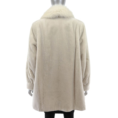 Sheared Beaver Fur Coat - Women's White Fur Coat with Fox Tuxedo