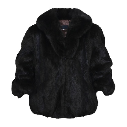 Black Nutria fur coat with fox fur collar on a white background