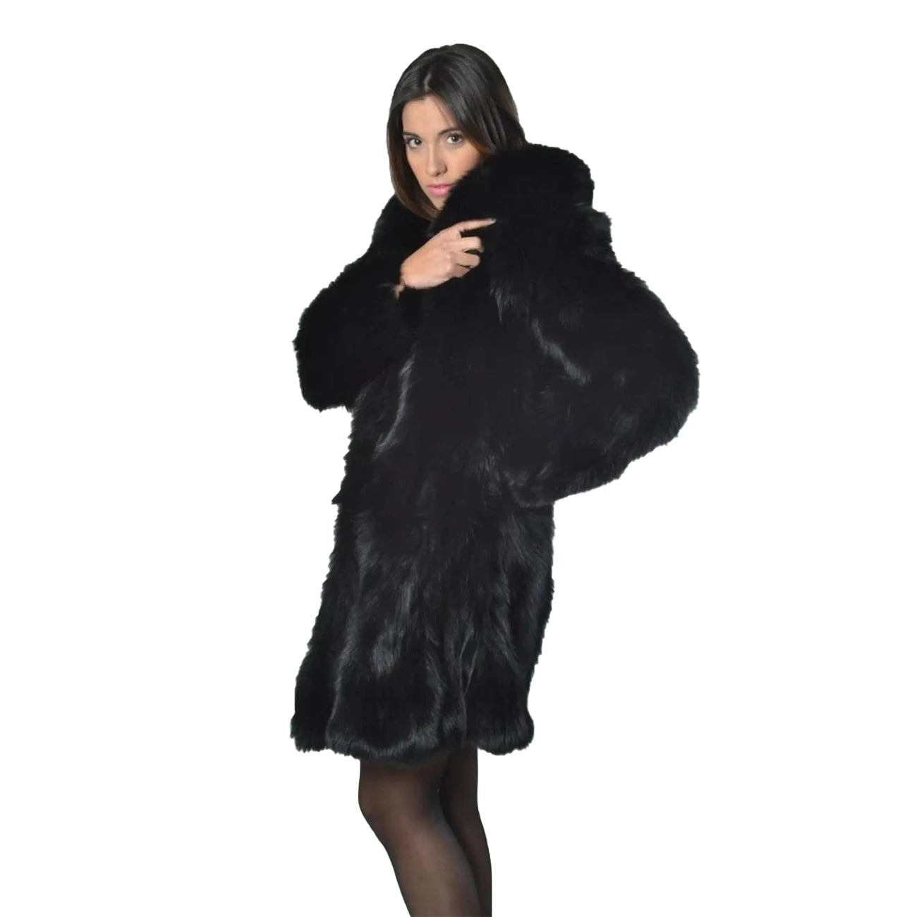 Luxury Black Fox Fur Coat for Women | Real Fur Winter Jacket