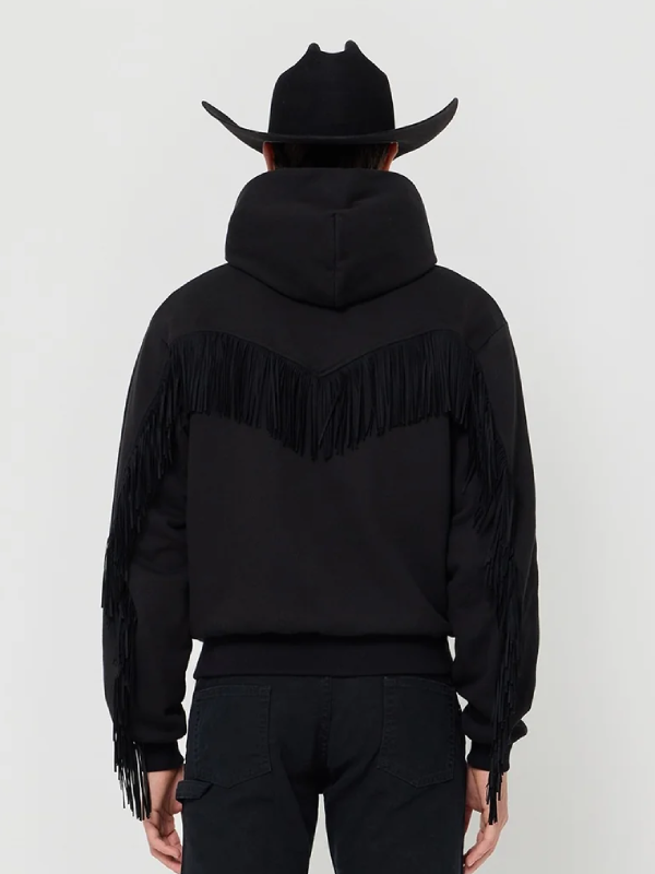 black fringe zip up hoodie