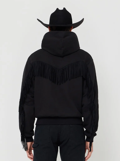 black fringe zip up hoodie