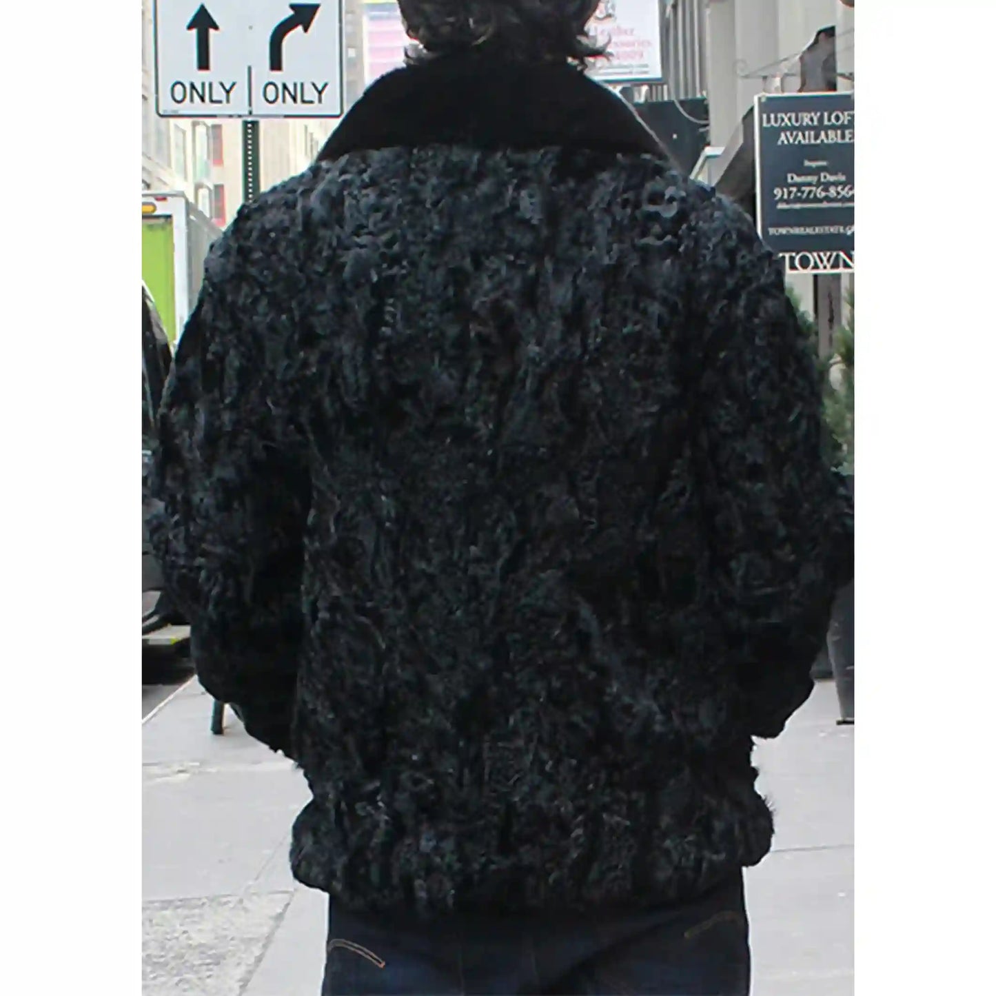 Black Persian Lamb Fur Bomber jacket With Mink Fur Collar