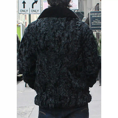 Black Persian Lamb Fur Bomber jacket With Mink Fur Collar