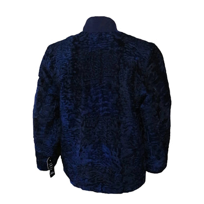 Navy blue textured jacket on a white background