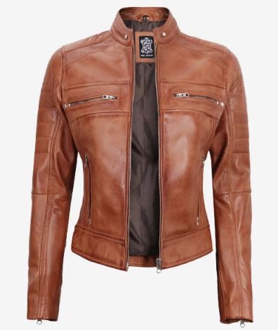 Womens Tan Cafe Racer Leather Jacket