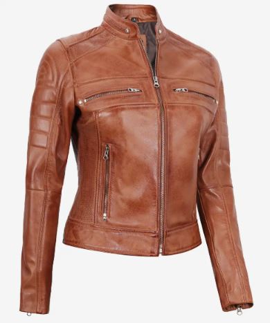 Womens Tan Cafe Racer Leather Jacket