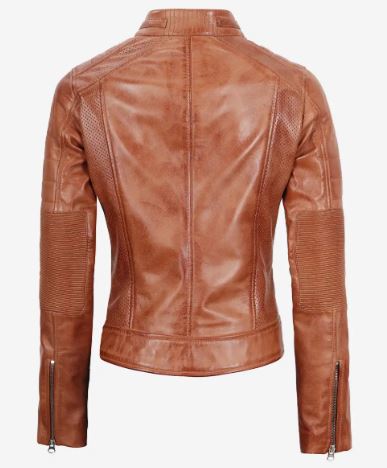 Womens Tan Cafe Racer Leather Jacket