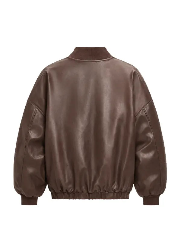 brown faux leather bomber jacket