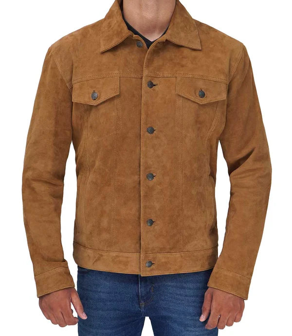 Logan Tan Suede Leather Trucker Jacket