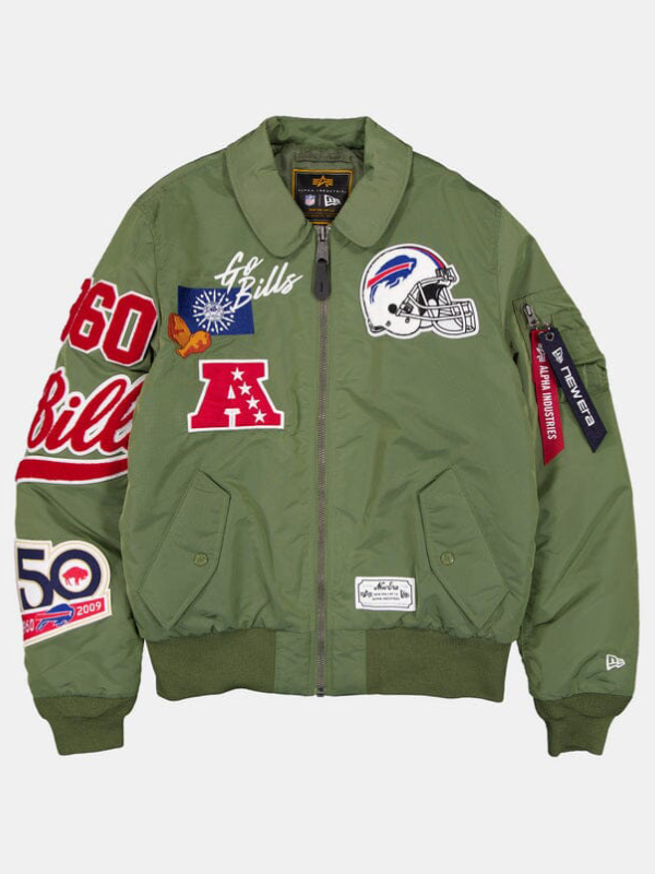 buffalo bills x alpha x new era ma 1 collared bomber jacket outerwear green