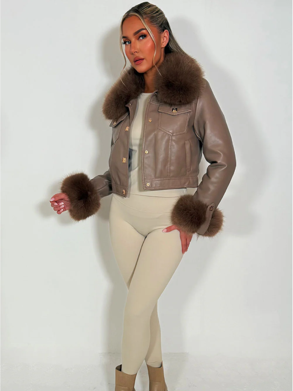 faux fur faux leather cropped jacket styledup fashion
