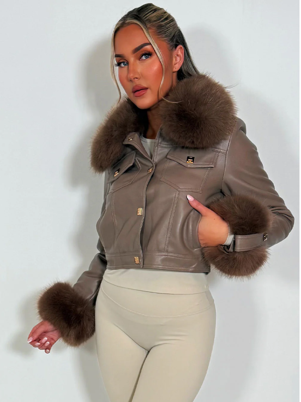 faux leather cropped jacket with fur cuff styledup fashion