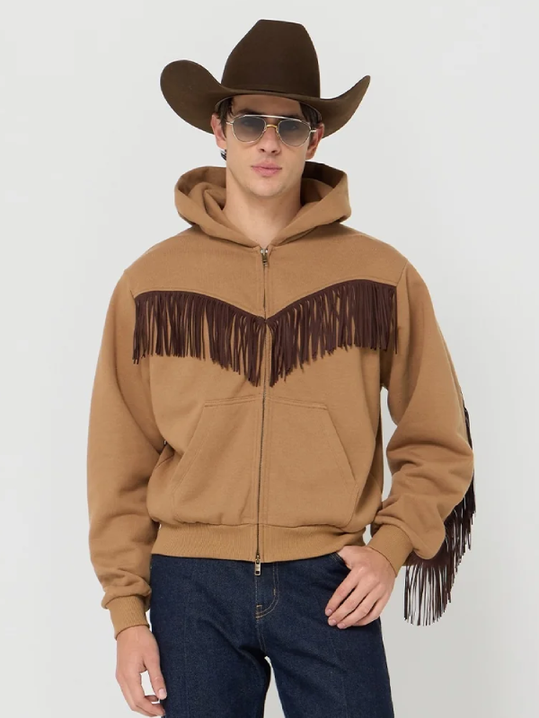 fringe zip up hoodie