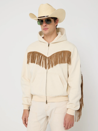 fringed zip hoodie