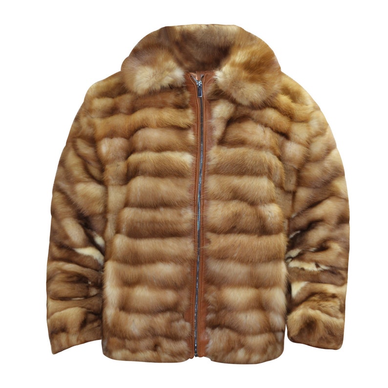 Unisex New Real Russian Sable Fur Bomber Brown Coat