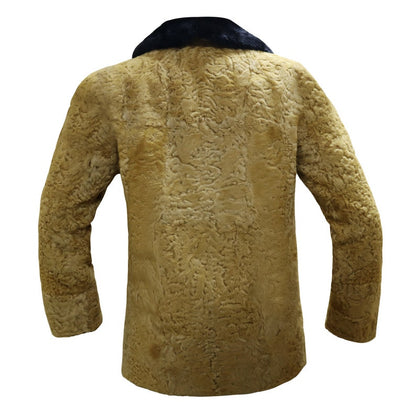 Mens Mustard Brown Persian Lamb Fur Winter Style Bomber Jacket