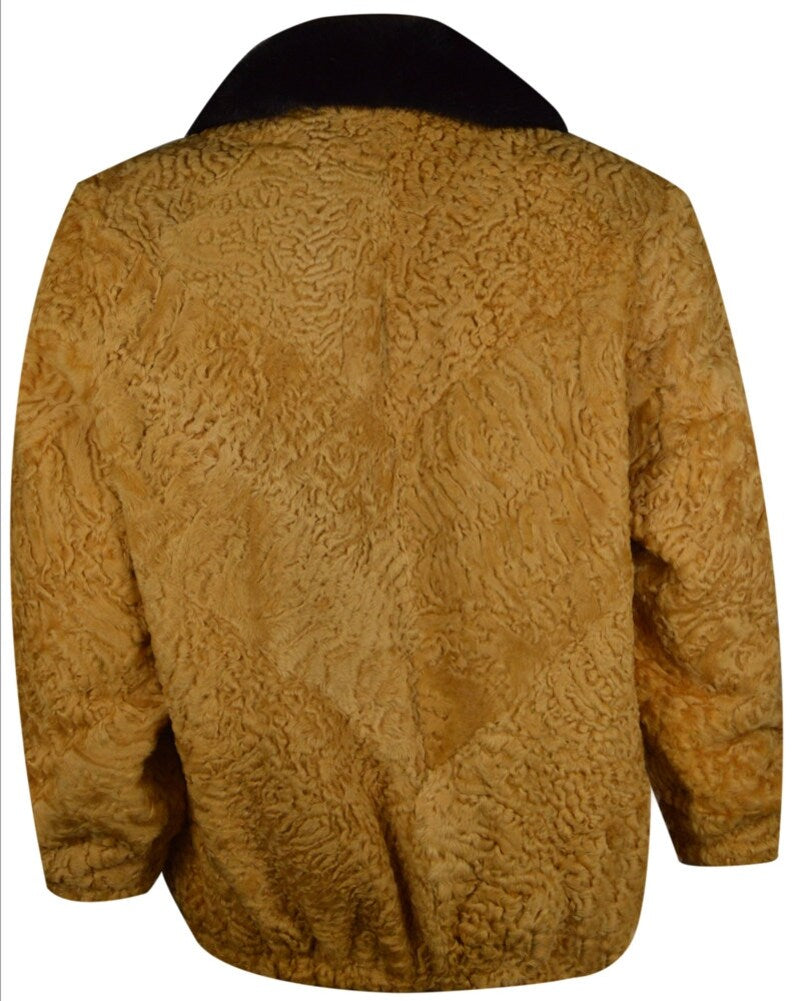 Men's Brown Persian Lamb Fur Asterkhan Fur Winter Style Bomber Jacket