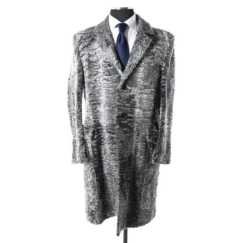 Men's Long Persian Lamb Fur Grey Coat