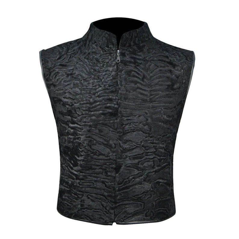 Men's Black Broadtail Persian Lamb Fur vest karakuli astarkhan