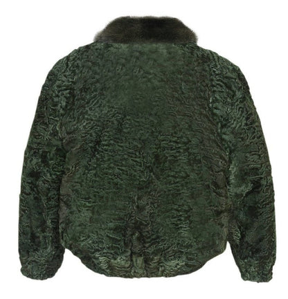 Men's Green Persian Lamb Fur bomber jacket green mink fur Collar