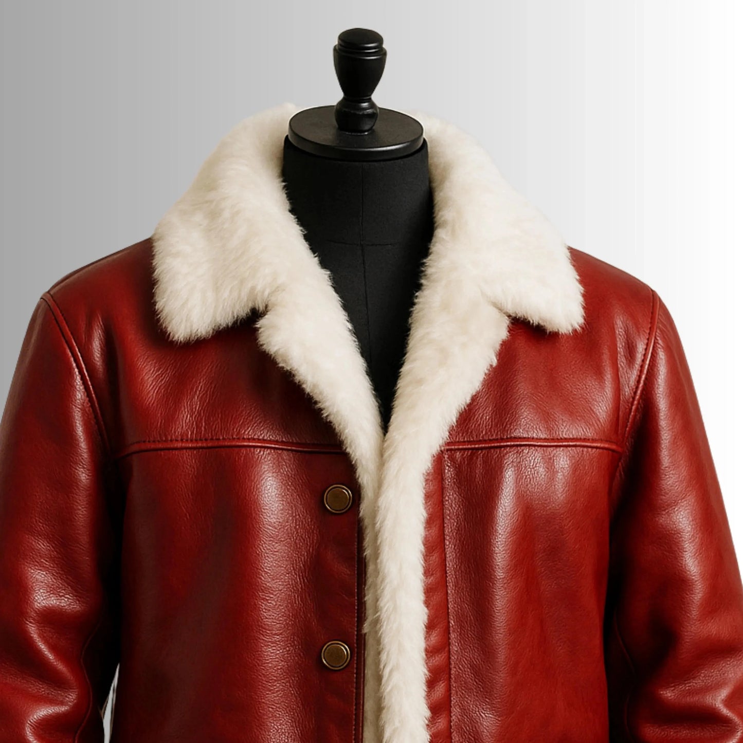 Red Leather Santa Jacket | Faux Fur Trim Christmas Coat