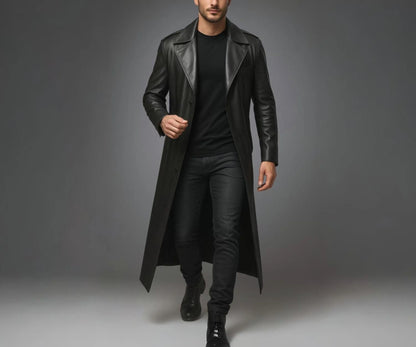 Steampunk Gothic Genuine Leather Trench Coat for Men