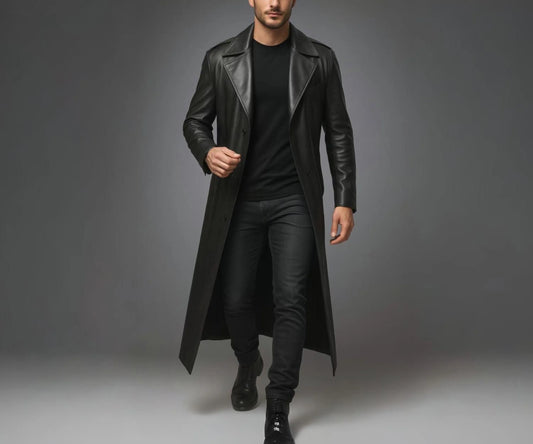 Steampunk Gothic Genuine Leather Trench Coat for Men