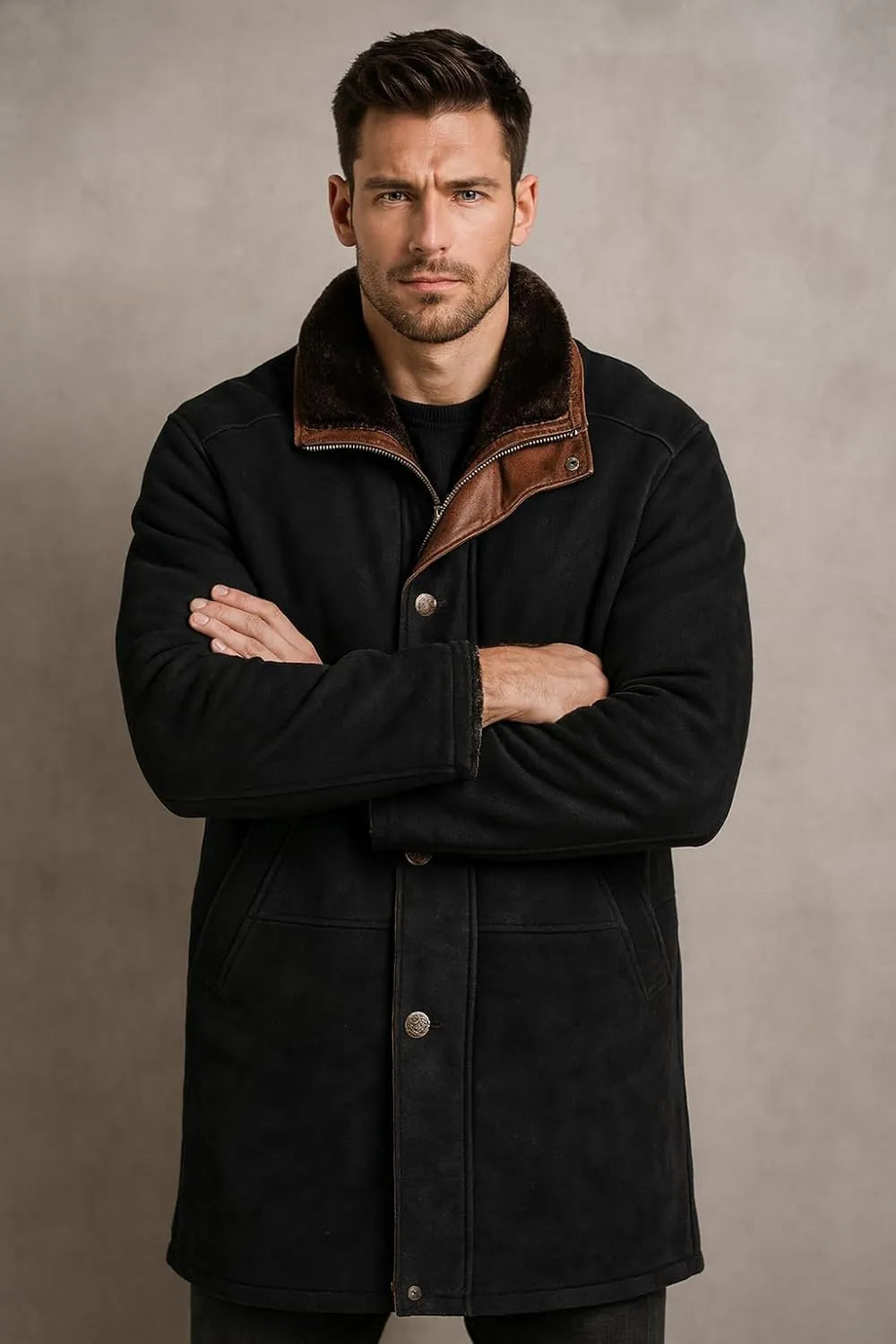 Longmire Sheriff Black Long Suede Trench Coat Men's