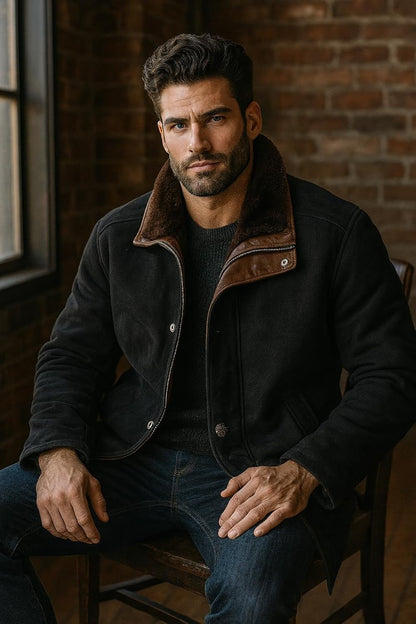 Longmire Sheriff Black Long Suede Trench Coat Men's