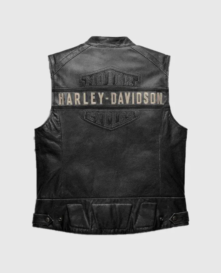 Harley-Davidson leather vest on a light gray background